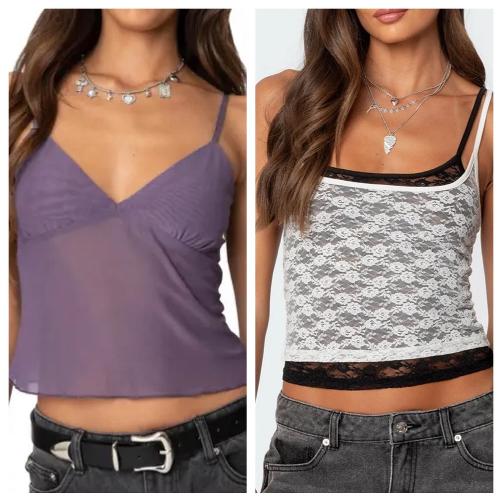 Edikted Purple and Black Lace Camisole Set bundle size XS